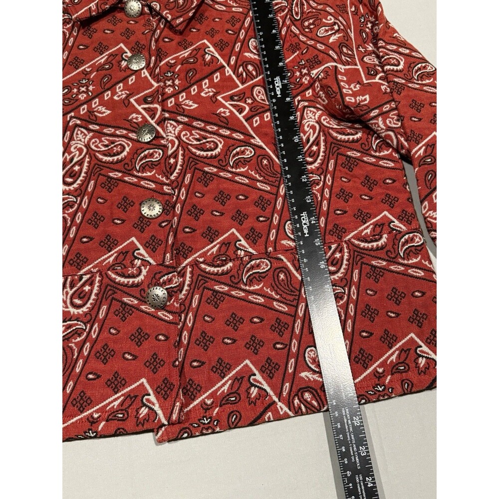 New Identity Women's L. Red Paisley Bandana Print Button Front Short Jacket - Picture 5 of 9